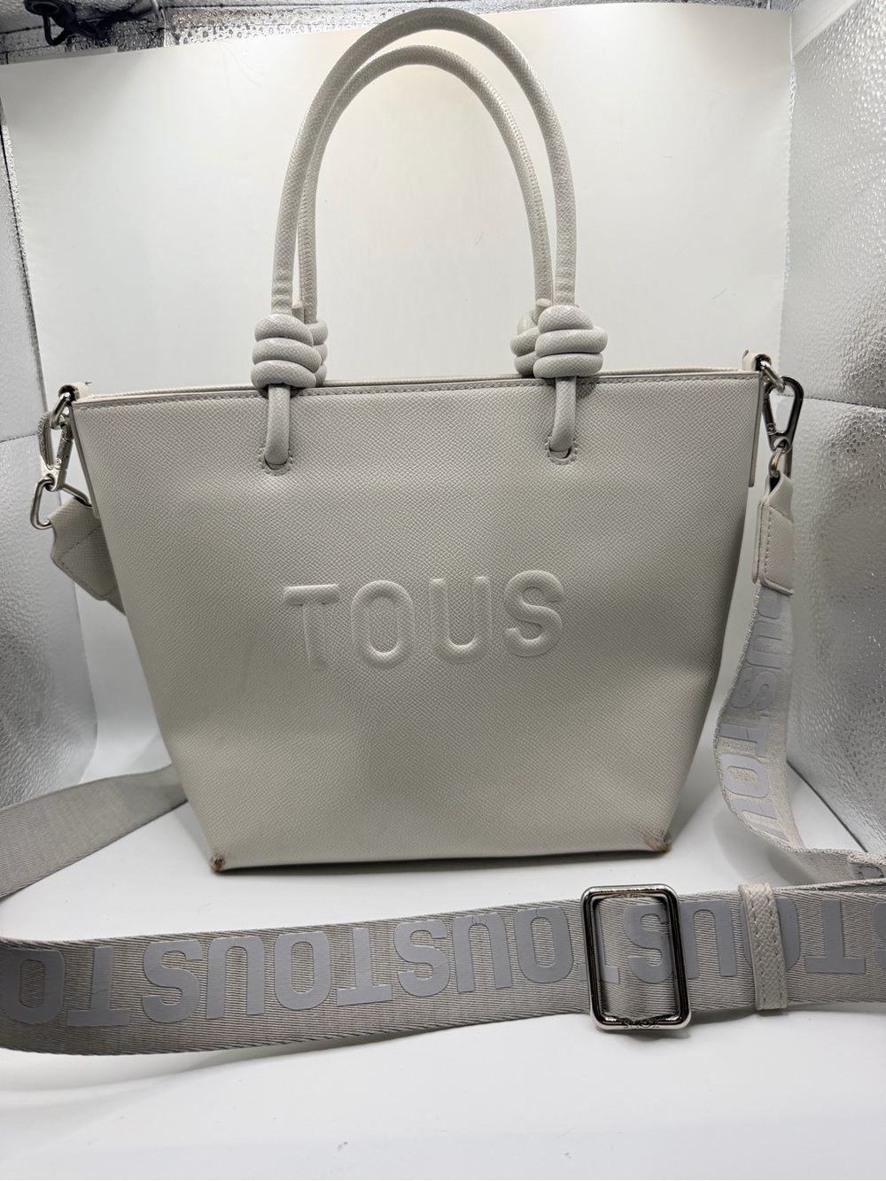 Tous Cream Textured Tote with Removable Strap